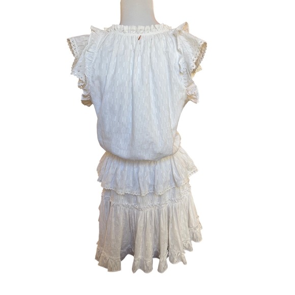 MISA Los Angeles Ruffle Mini Dress White Eyelet Tiered Flutter Sleeve L - Picture 7 of 7